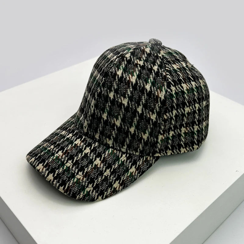 Men Women Woolen Cloth Stripe Check Baseball Caps