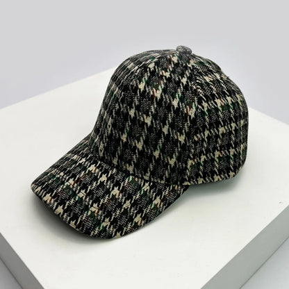 Men Women Woolen Cloth Stripe Check Baseball Caps