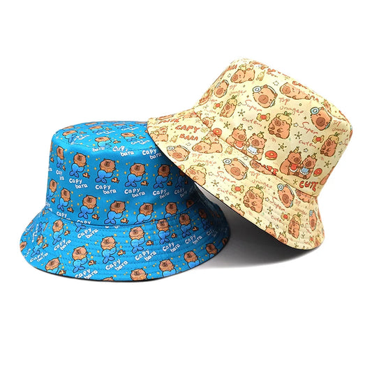 Cute Cartoon Capybara Pattern Panama Hats Summer Sunscreen Fisherman Hat Women Man