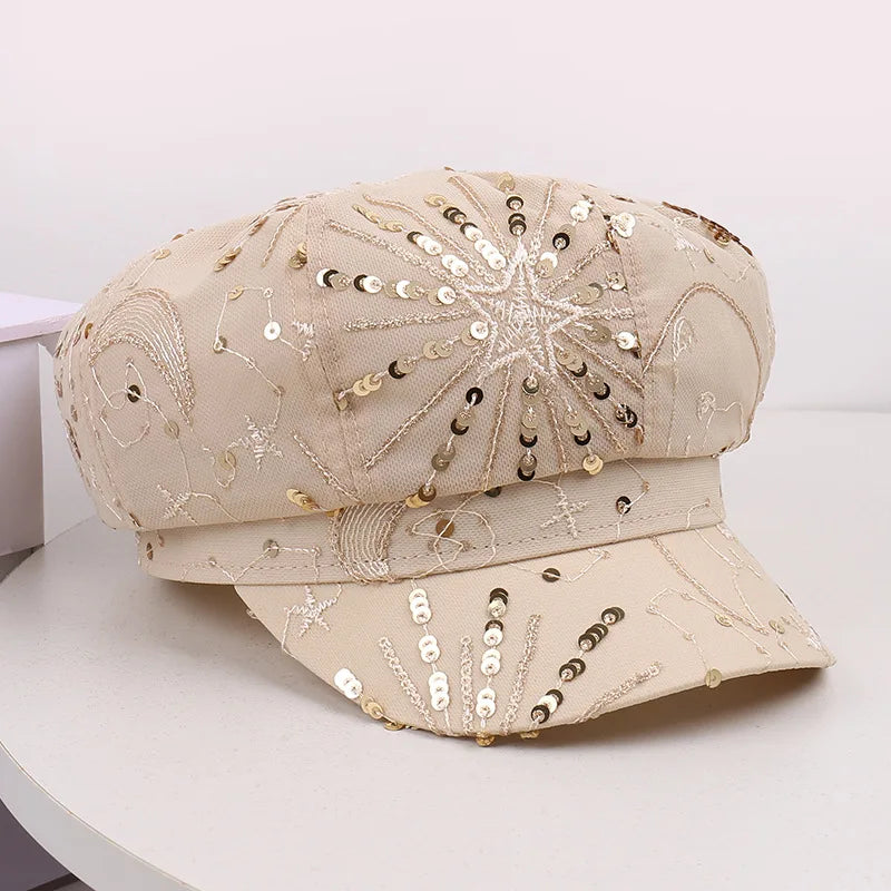 Spring Summer Mesh Sequin Octagonal Hat