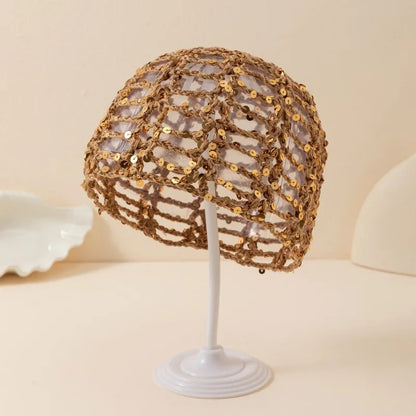 New Adult Hair Cap With Hollow Design Solid Color Knitted Mesh Cap