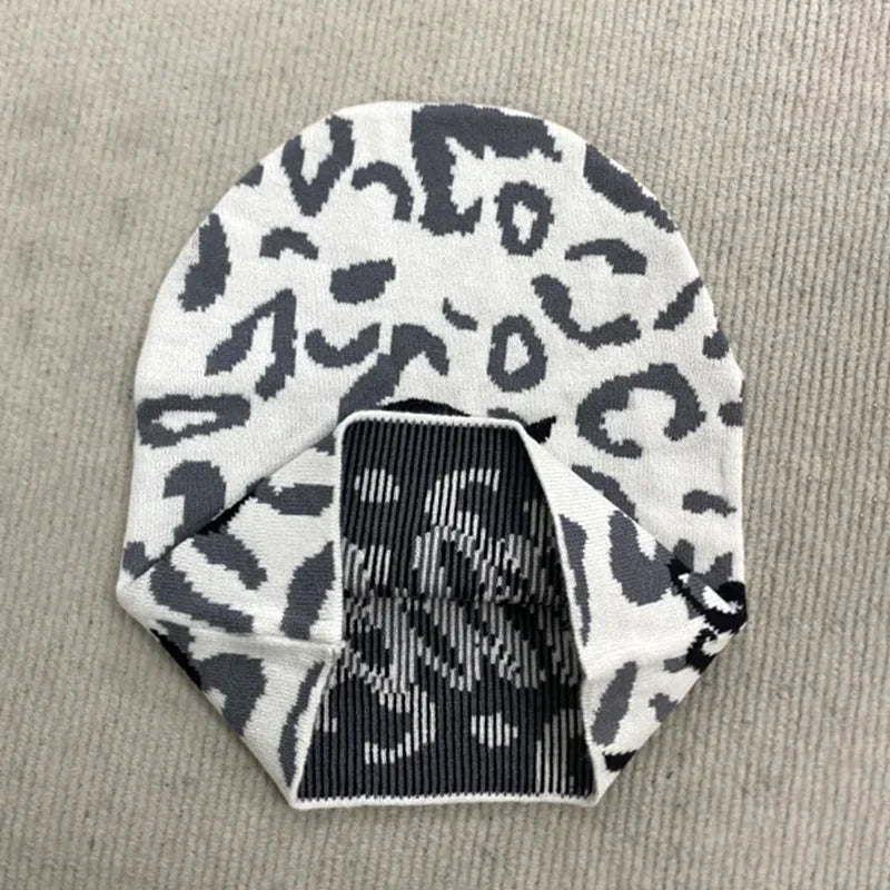 Leopard Print Knitted Hat Spring New Retro High Street Style Y2K