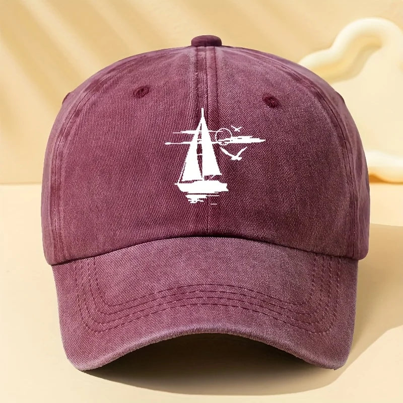 Sailing Printed Retro Washed Baseball Cap with Soft fabric Suitable for Outdoor Camping, Cycling, and Casual Street Wear