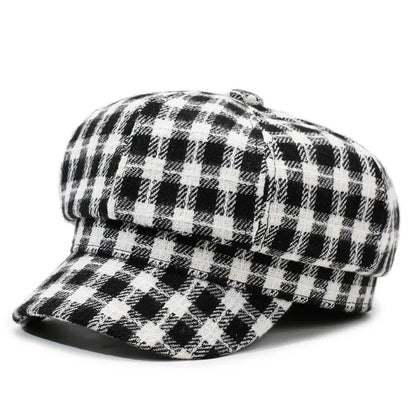 Plaid Berets British Retro Women's Octagonal Hat