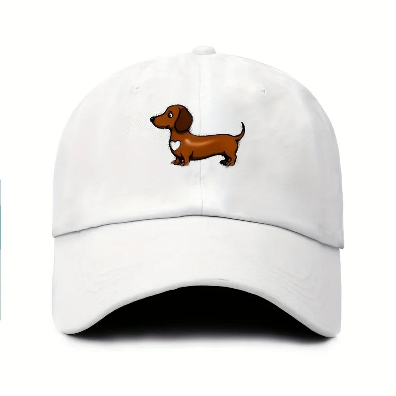 Cute Sausage Dog Pattern Printed Baseball Hat with Snap Button Lightweight Valentine's Day Gift