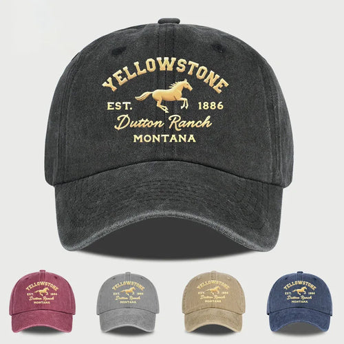 Yellowstone Horse Print Washed Baseball Cap Lightweight Breathable Adjustable Unisex Casual Cap