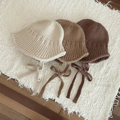Children Autumn Winter Solid Knitted Basin Hats Korean Boys Kids
