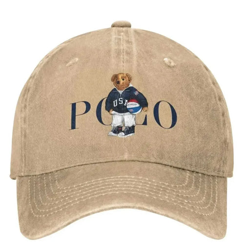 1pc Baseball Bear Print Washed Baseball Cap for Adults