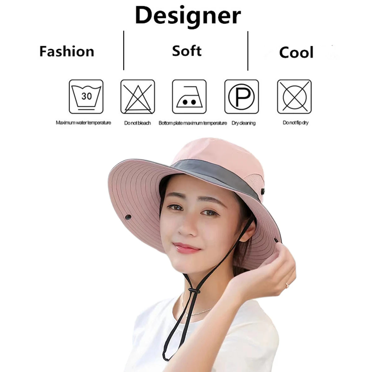 Women Large Brim With Leaking Ponytail Quick Drying Bucket Hats