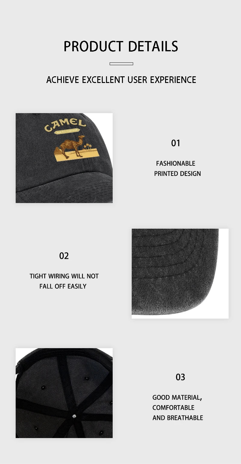 Camel Print Baseball Cap Classic Minimalist Retro Style Breathable Soft Fabric Perfect Daily Wear Adjustable