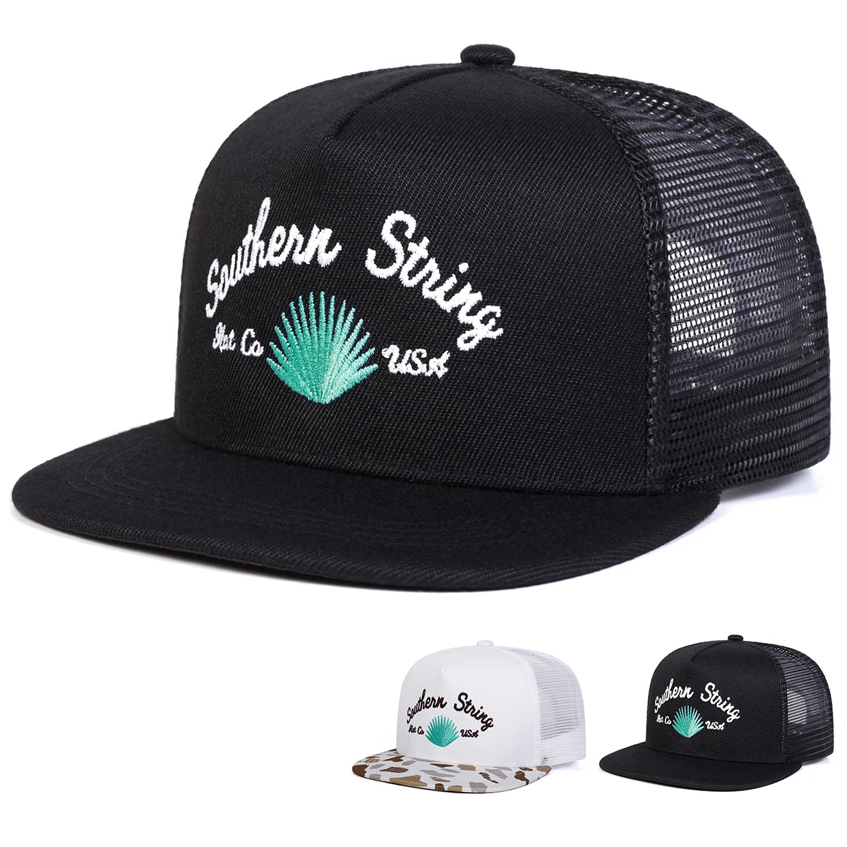Unisex Southern String Embroidery Hip-hop Net Hats Spring Summer Outdoor Snapback Caps