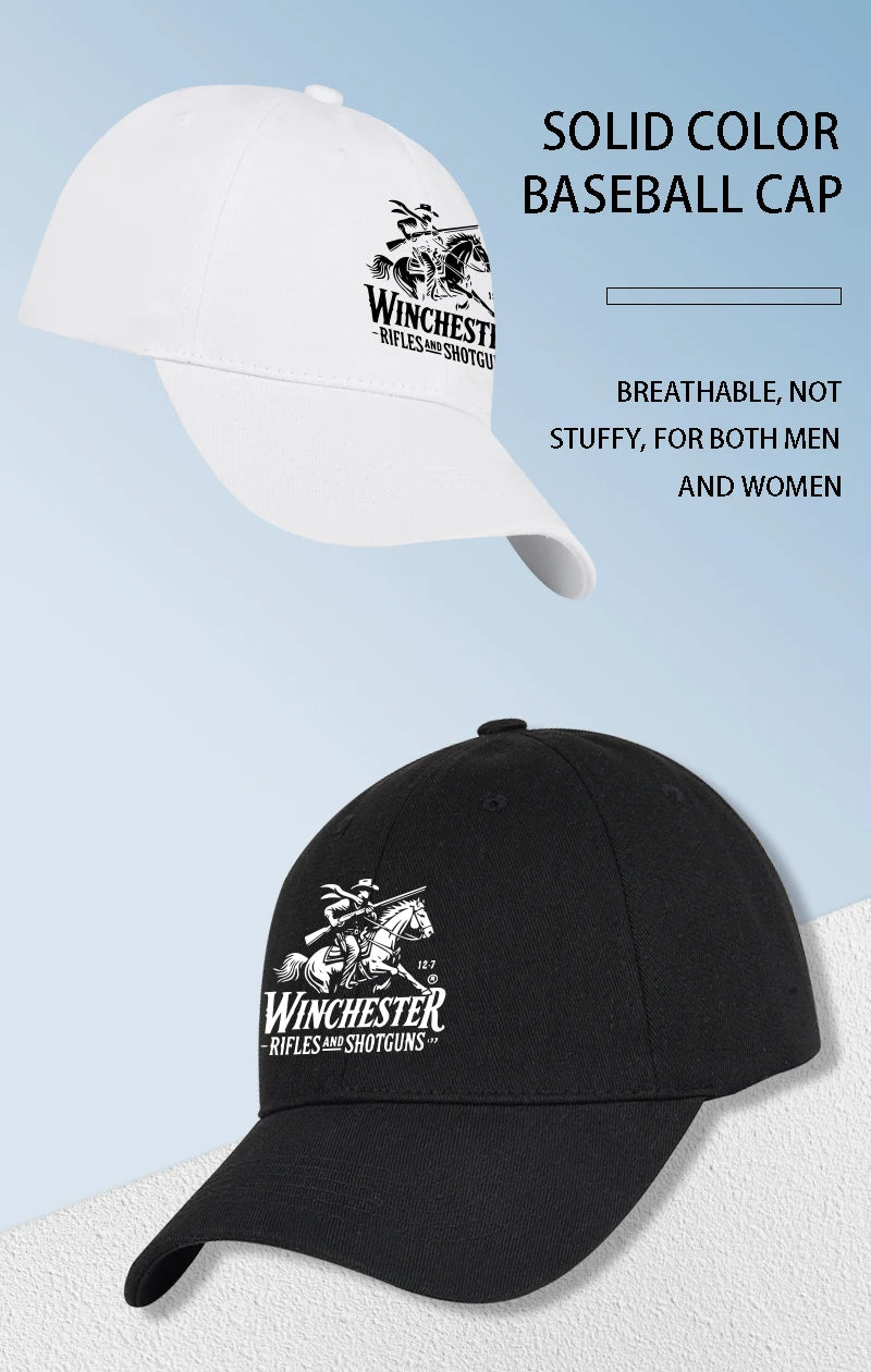 Winchester Cowboy Logo Print Soft Top Baseball Cap Soft Comfortable Breathable Adjustable Retro Western Style
