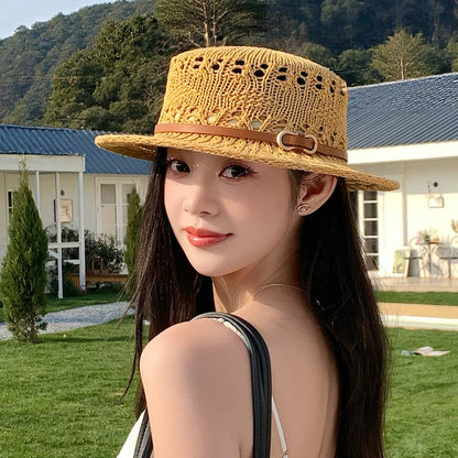 New Flat Top Sun Hat 2026 Delicate Weaving Straw Hat