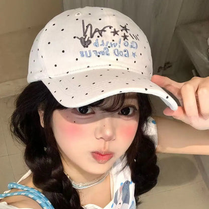 Outdoor Travel Polka Dot Letter Embroidery Baseball Cap Wide Brim Shows a Small Face Versatile Sports Deep Top Cap