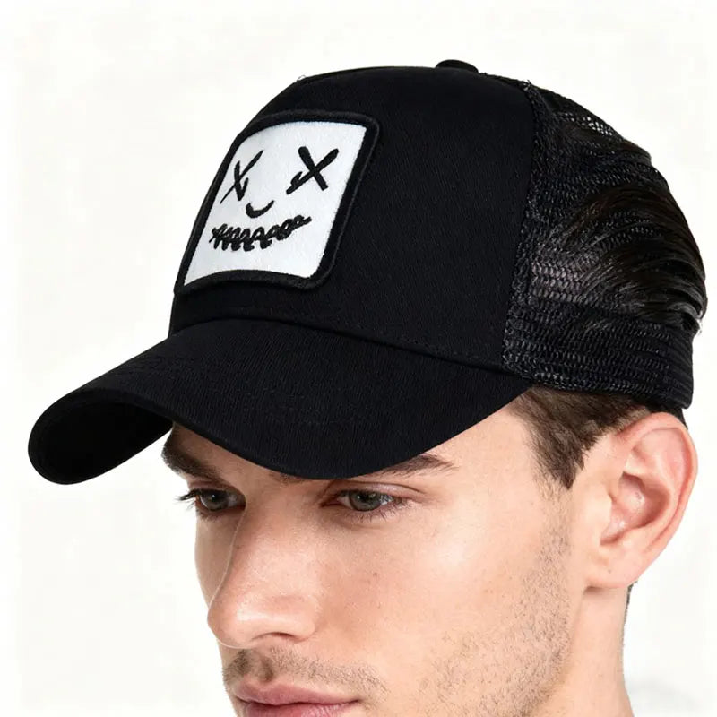 Breathable Duckbill Cap Sun Protection Unisex Hip-Hop Smiley Face Embroidered