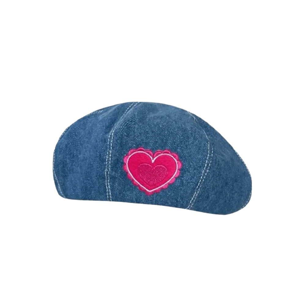 Casual Denim Berets Hat Cherry Sweet Artist Berets Adjustable