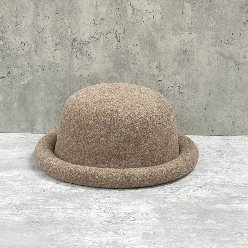 Women Winter Hat Wool Cap Vintage Bucket Bowler Hat