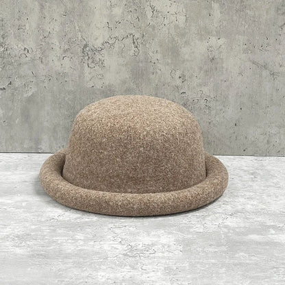 Women Winter Hat Wool Cap Vintage Bucket Bowler Hat