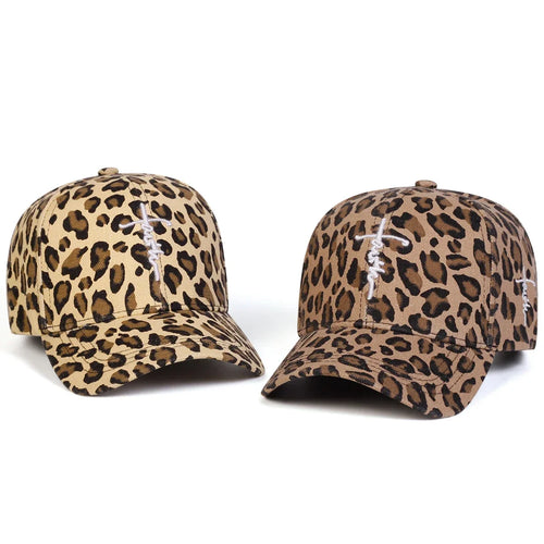 Unisex Letter Cross Embroidery Leopard Pattern Baseball Caps Spring and Autumn