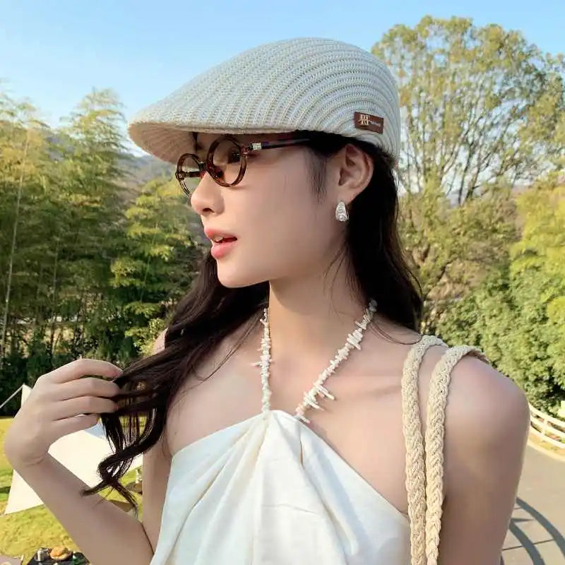 Men's Forward Hat Breathable Linen Knitted Duck Tongue Hat Summer