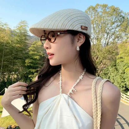 Men's Forward Hat Breathable Linen Knitted Duck Tongue Hat Summer