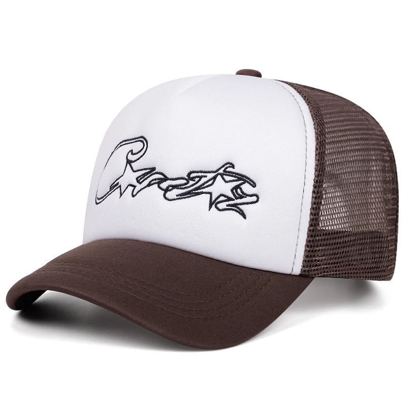 Breathable Mesh Hat C Five pointed Star Embroidered Street Hip Hop Hat Daily Commuting Wear Baseball Hat
