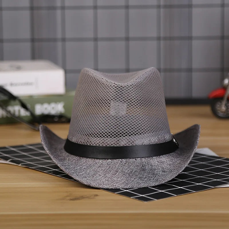 Men's Summer Cowboy Hat, Mesh Breathable Wide Brim Outdoor