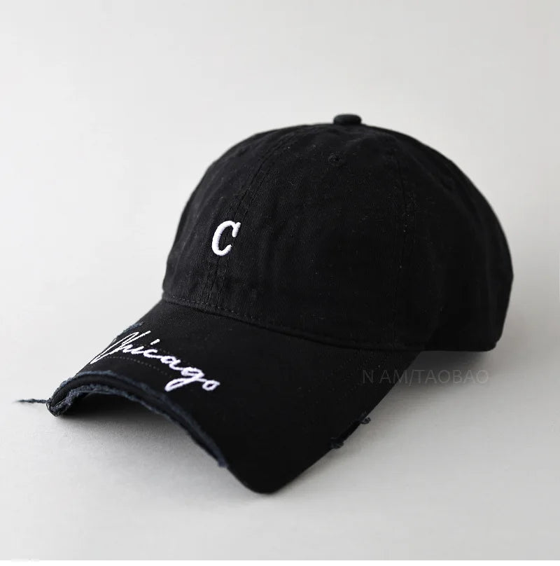 Washed Denim Baseball Cap Unisex Chicago