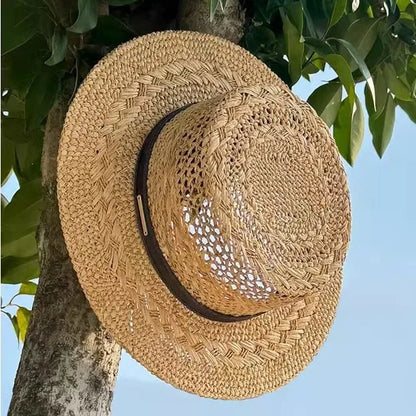 New Summer French Raffia Straw Hat - Hand Woven Hollow Flat