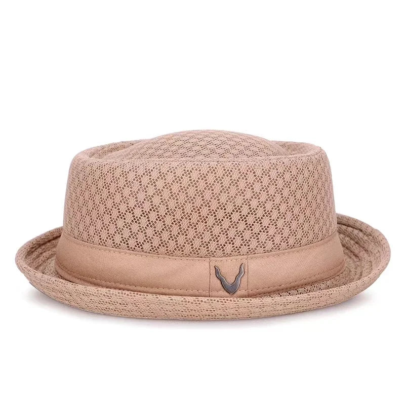 New Breathable Hat England Mesh Flat Straw Hat Retro England Jazz Foldable Sun Hats