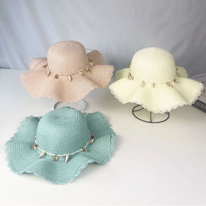 Women Summer Wide Brim Straw Hat Wave Edge Sun Protection