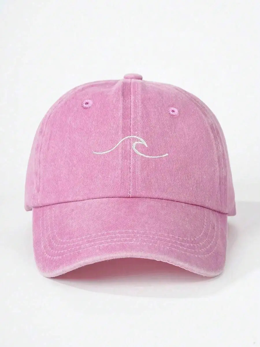 Embroidered Wave Washed Baseball Cap Adjustable