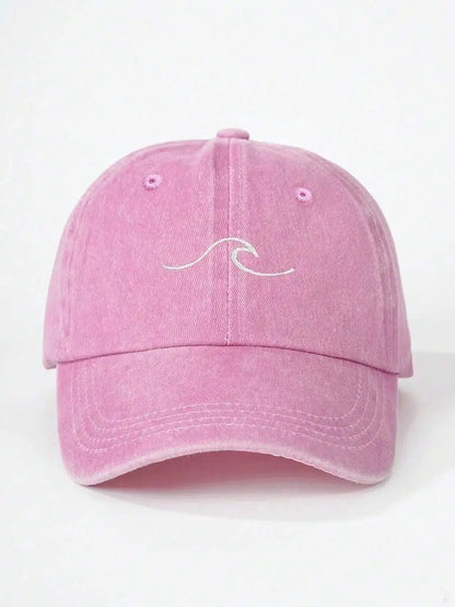 Embroidered Wave Washed Baseball Cap Adjustable