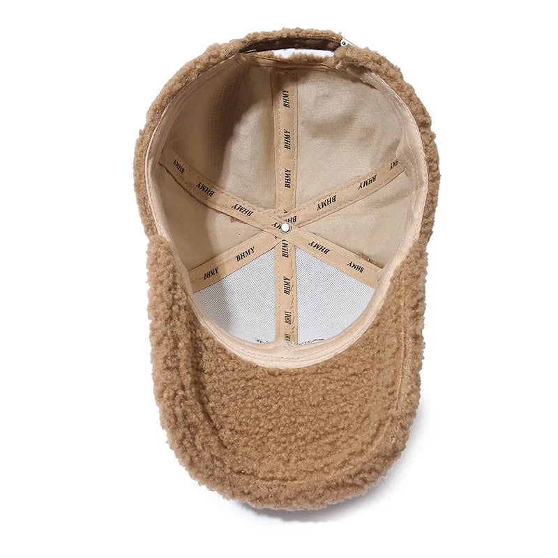 Trendy Warm Lambswool Baseball Caps Windproof Women Hats
