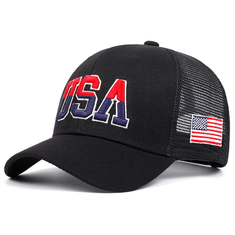 New Cotton Mesh Hat USA Side Embroidered American Flag Fashionable Hip Hop Hat