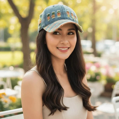 Adjustable Frayed Denim Baseball Cap