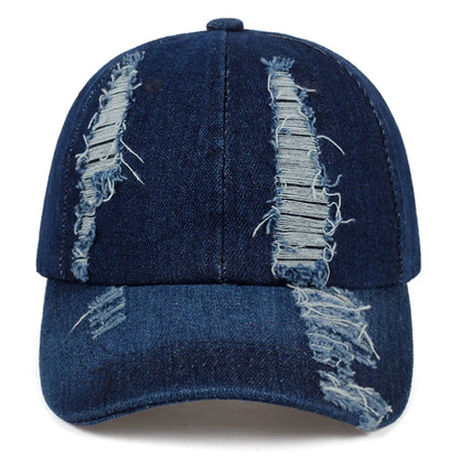 New Perforated Men's And Women's Washed Old Denim Duckbill Hats