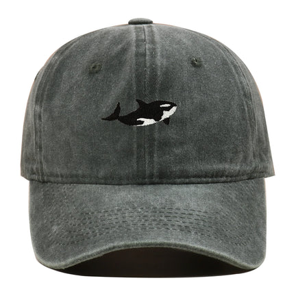 1pc Retro Washed Shark Embroidered Baseball Cap for Women Men