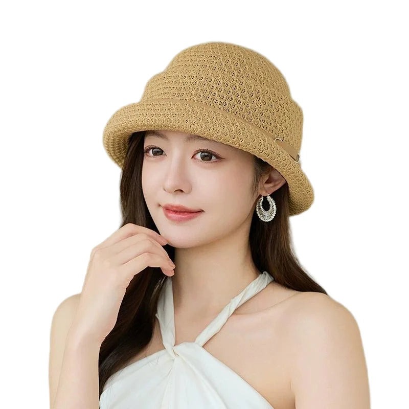 French-Style Hepburn-Inspired Metal-Trimmed Rolled-Brim Hat