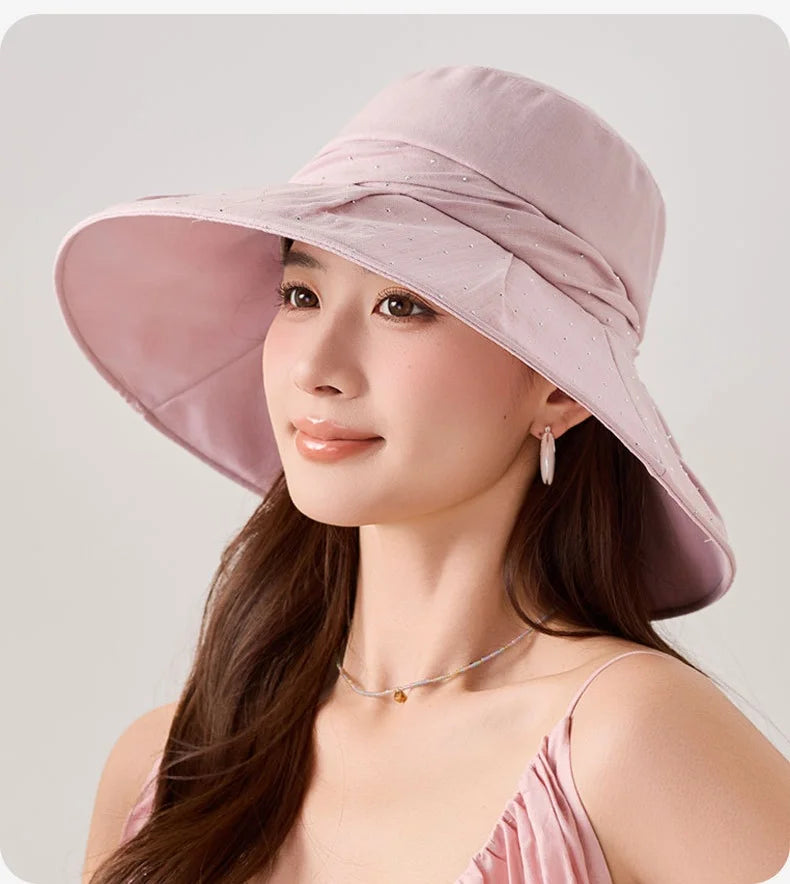 Brimmed Fabric Hat For Women Elegant Foldable Sun Hat