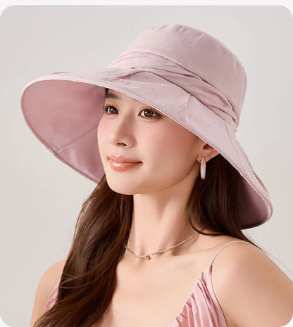 Brimmed Fabric Hat For Women Elegant Foldable Sun Hat