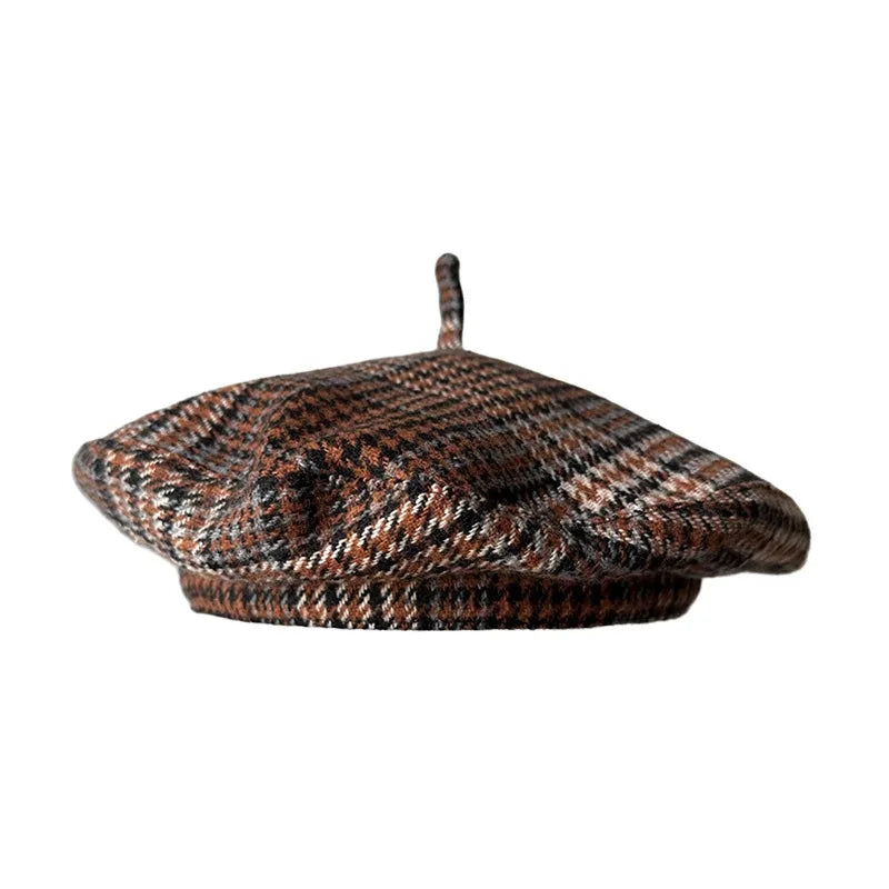 Autumn Winter British Color Plaid Flying Saucer Hat