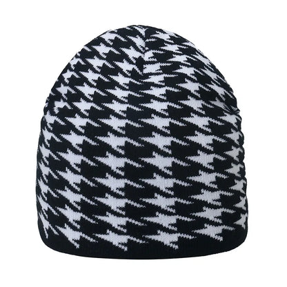 Unisex Checkered Cow & Animal Knit Soft Warm Cuffed Beanie Hat
