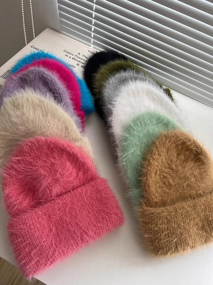 Candy Color Winter Hats Woman Cozy Knitted Beanie Women