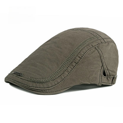Washed Ivy Cap Men Curved Decorative Stitching Metal Logo Newsboy Hat