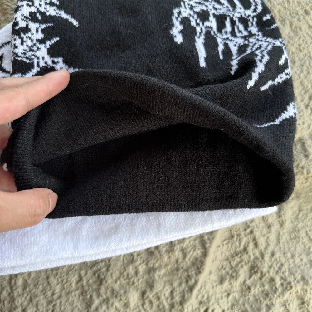 Fashion High Quality Vintage Skeleton Pattern Embroidery Beanie