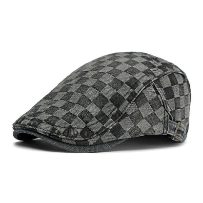 Plaid Berets Hat Men And Women Washed Denim Visors