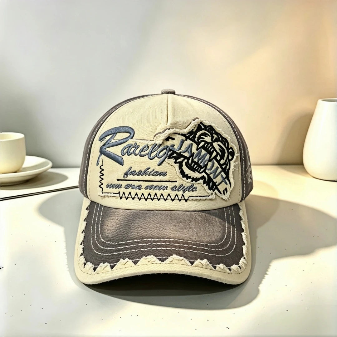 Vintage Frayed Edge Embroidery Baseball Cap