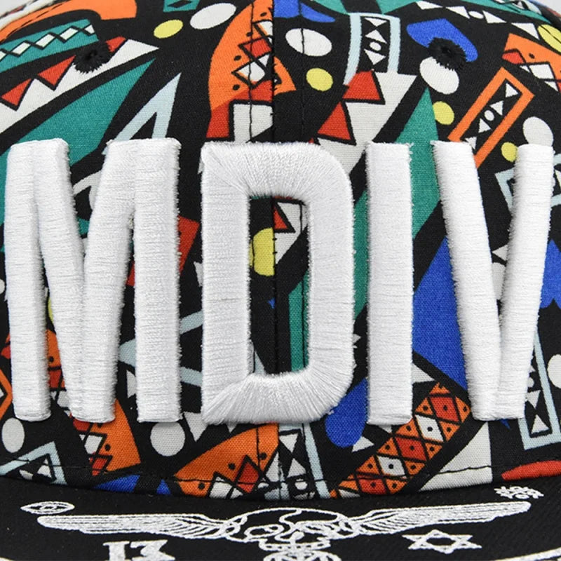 Unisex Colorful Geometric Print Snapback Cap Flat Brim Adjustable Hip Hop Street Baseball Hat Multi Colors Available