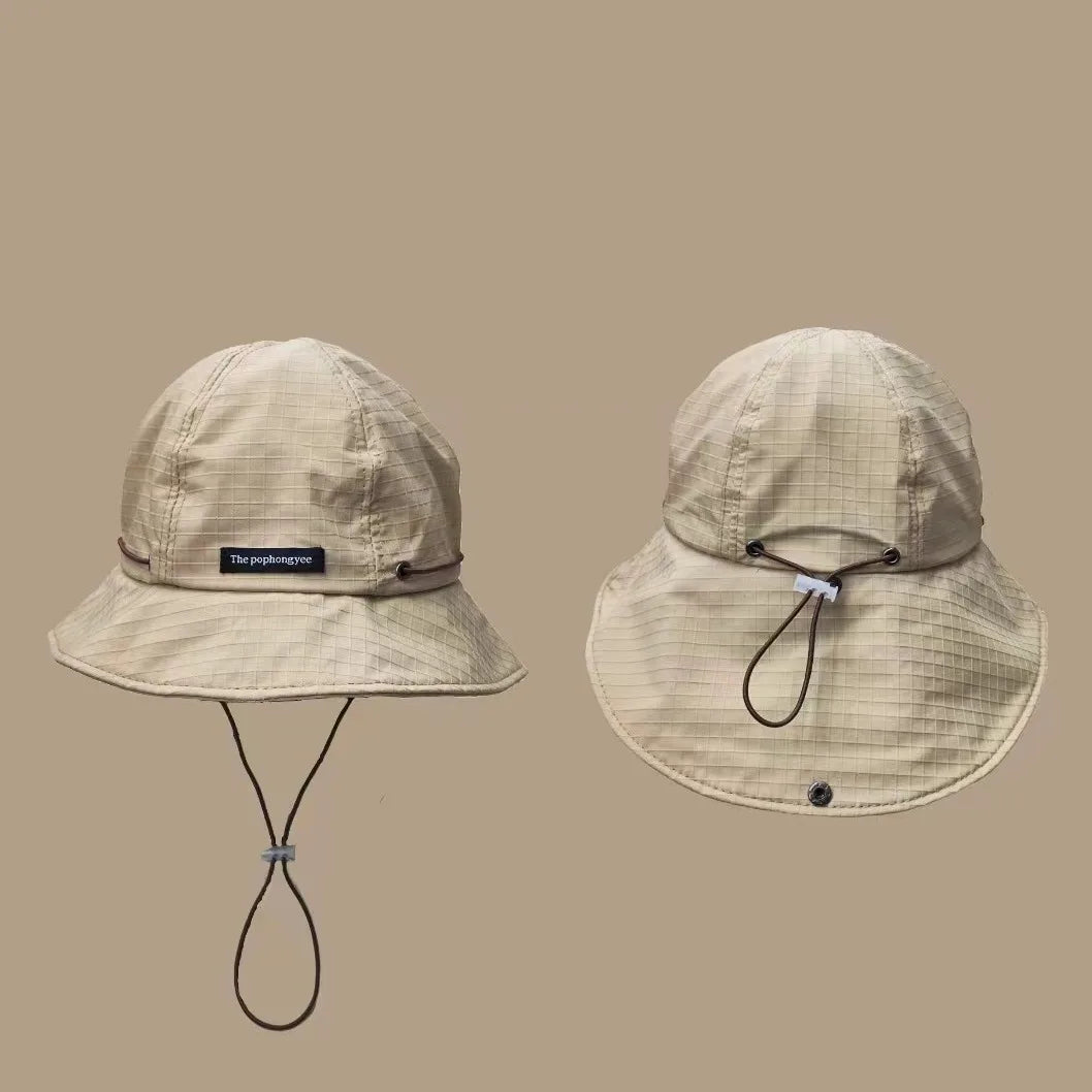 Japanese Drawstring Contrasting Fisherman Hat, Versatile For Outdoor Outings In All Seasons
